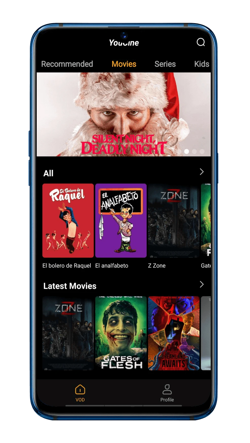 Tela do app Youcine na versão 1.3.1 rodando em um celular Android antigo