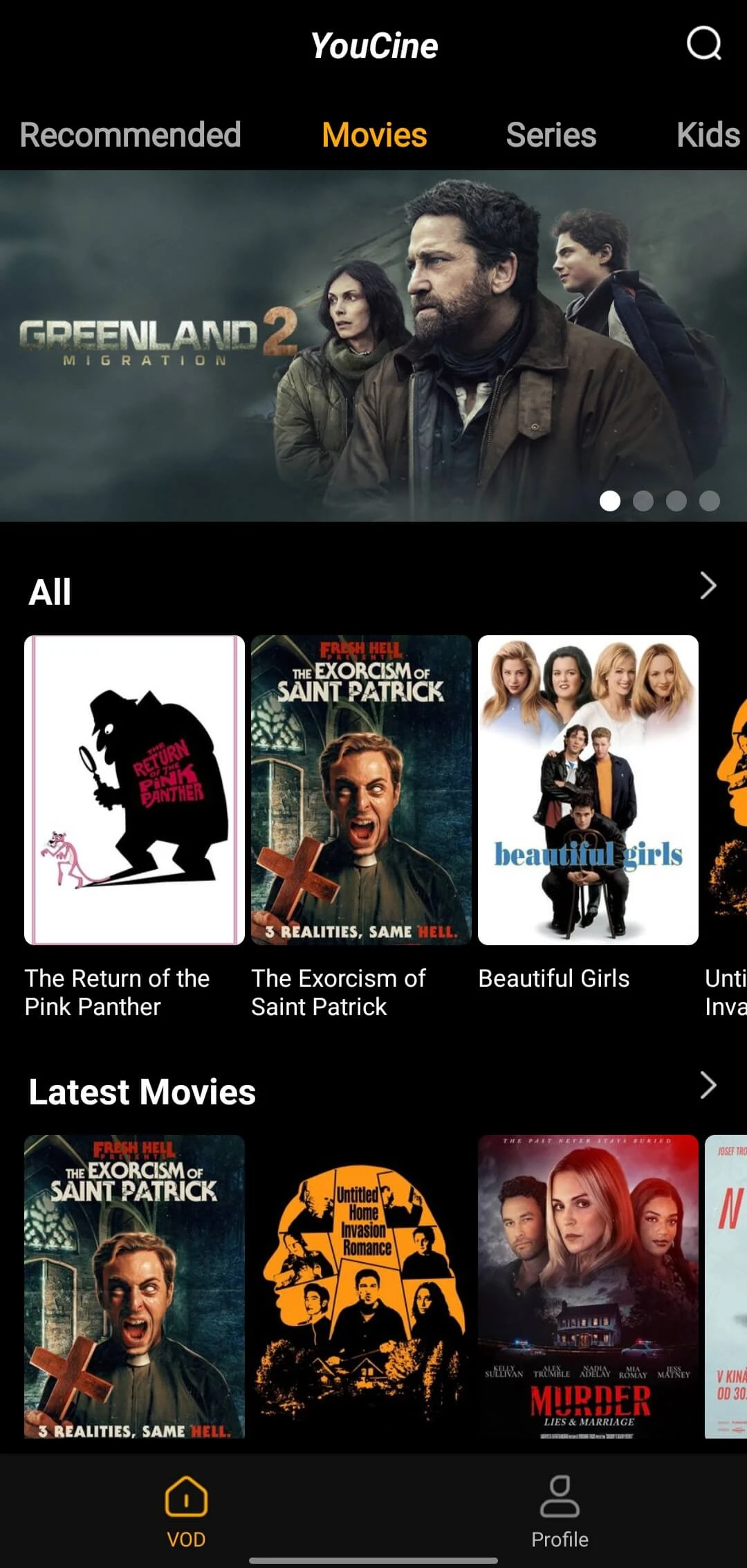 Player do app YouCine reproduzindo filme em Full HD
